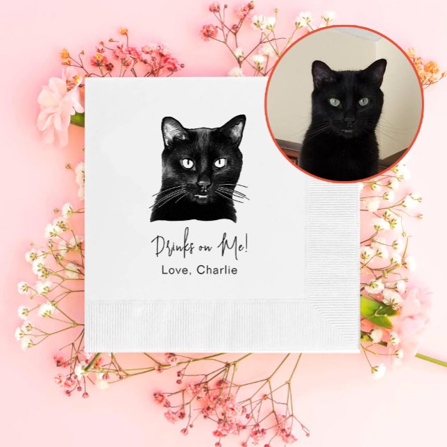 Black Cat Personalised Drink On Me Napkin (Creator Uploaded)