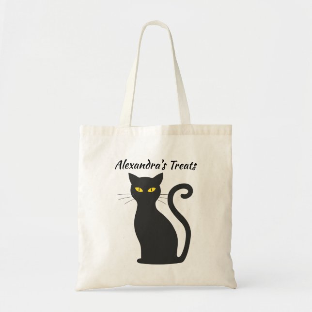 Black Cat Personalised Halloween Treat Bag (Front)