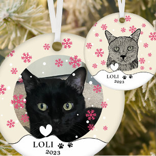 Black Cat Personalised Hand Drawing Ceramic Tree Decoration