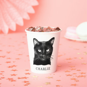 Black Cat Personalised Hand Drawing Paper Cups