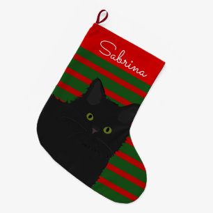 Black Cat Personalised Large Christmas Stocking
