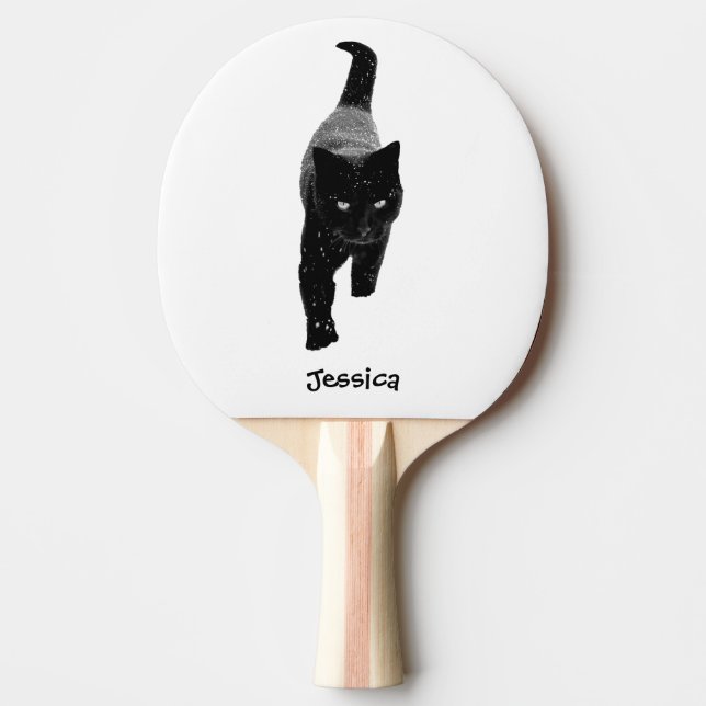 Black Cat Personalised Name Ping Pong Paddle (Front)