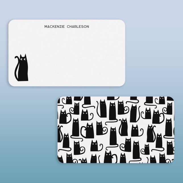 Black Cat Personalised Stationery Card (Fun black cat personalized custom name note card stationery in various sizes)