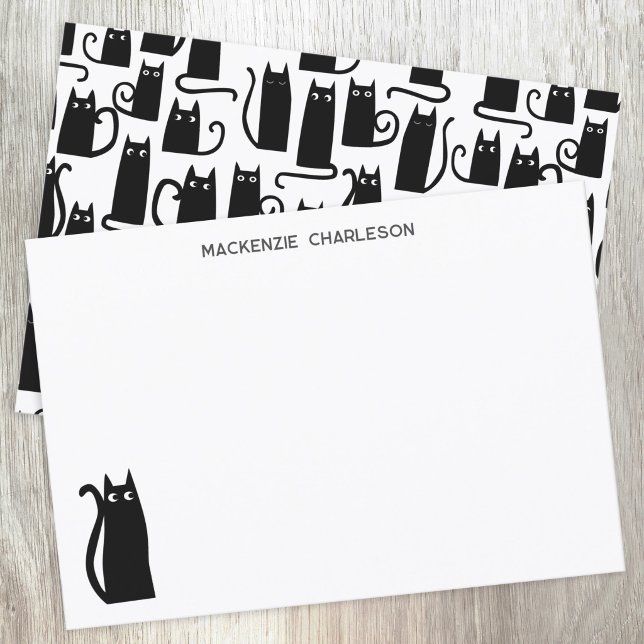 Black Cat Personalised Stationery Card (Black cat personalized stationery notecard for animal lovers)