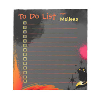 Black Cat Personalised To Do List Girly Notepad