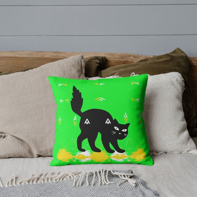 Black Cat Pet Friends Customised Cute Lime Pattern Cushion (Creator Uploaded)