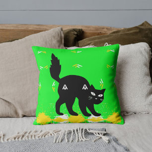 Black Cat Pet Friends Customised Cute Lime Pattern Cushion