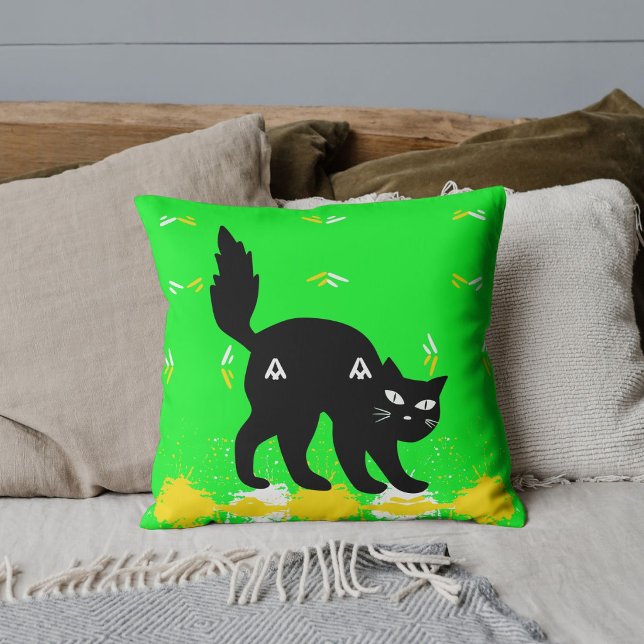 Black Cat Pet Friends Customised Cute Lime Pattern Cushion (Creator Uploaded)