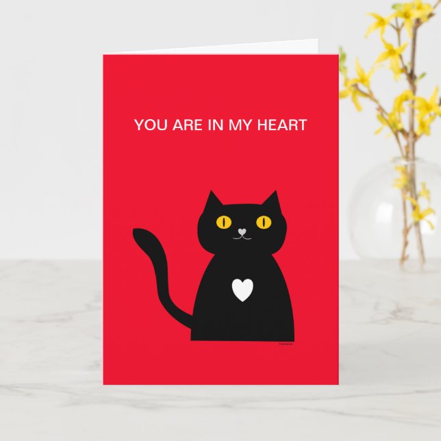 Black Cat Pet Heart You're in My Heart Love Card (Yellow Flower)