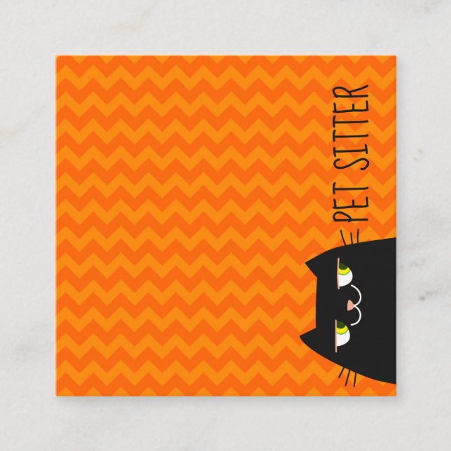 Black Cat Pet Sitter Square Business Card (Front)