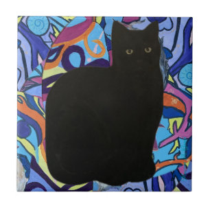 Black Cat Pet Vibe Maureen Girard Psychedelic Tile