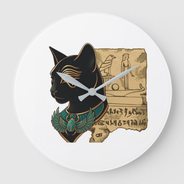 Black Cat Pharaoh Design Large Clock (Front)