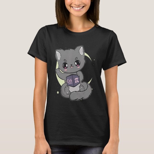 Black Cat Pi Day Feline Meow 3 14159 Neko Mathemat T-Shirt (Front)