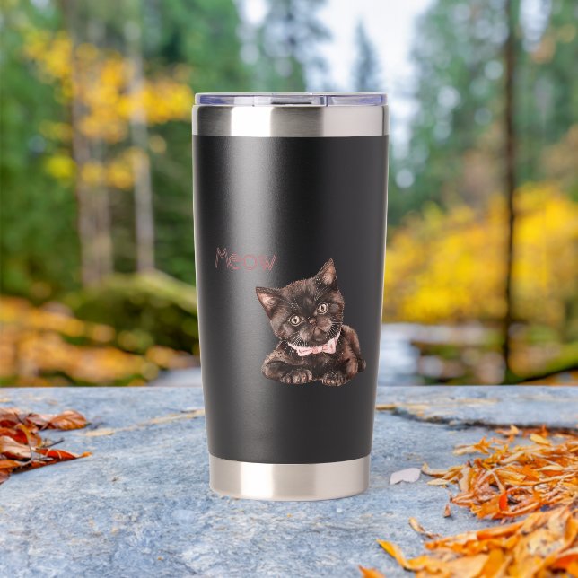 Black Cat Pink Bow Insulated Tumbler (Outdoor (Rotated))