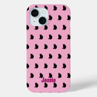 Black Cat (Pink) iPhone 15 Case