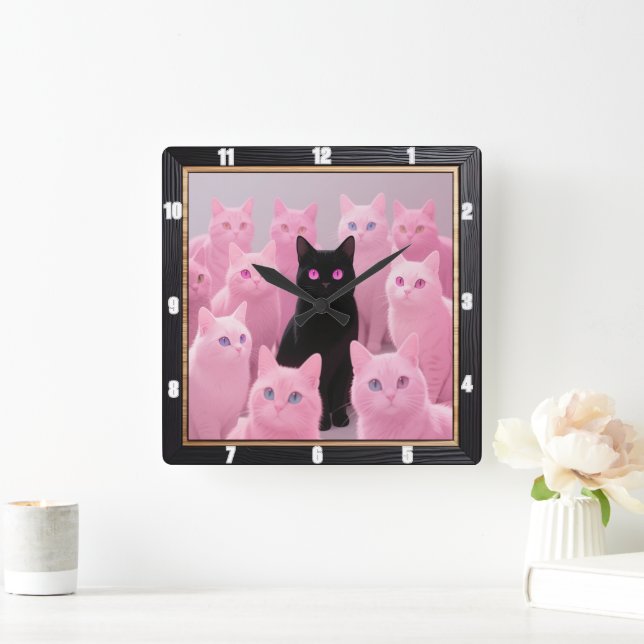 Black Cat Pink Cats  Square Wall Clock (Home)