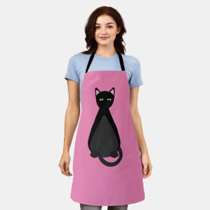 BLACK CAT pink cute Mom KITCHEN APRON