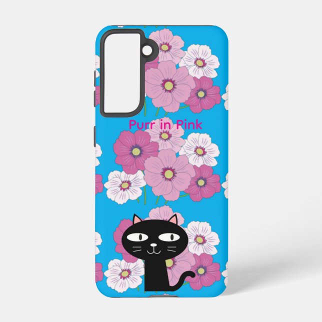 Black Cat Pink Floral Galaxy Case – Turquoise (Back)