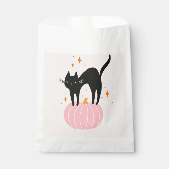 Black Cat Pink Halloween Favour Bags (Front)