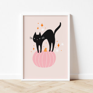 Black Cat Pink Halloween Poster