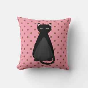 BLACK CAT PINK POLKA DOT PILLOWS