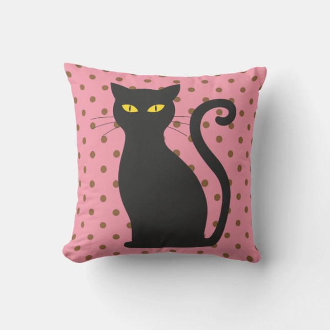 BLACK CAT PINK POLKA DOT PILLOWS (Front)