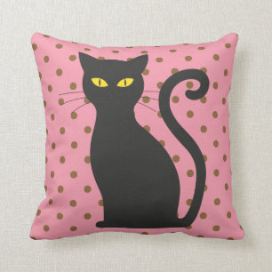 BLACK CAT PINK POLKA DOT PILLOWS