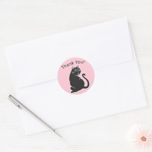 Black Cat Pink Thank You Stickers