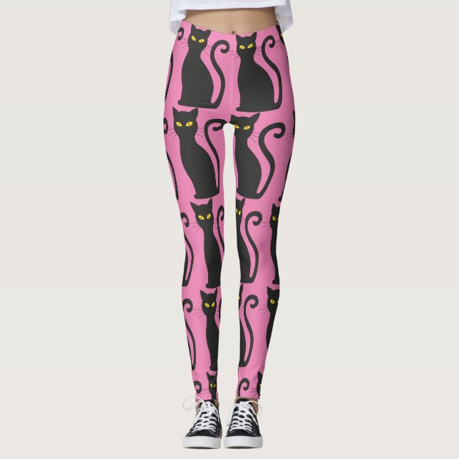 BLACK CAT PINK YOGA PANTS LEGGINGS (Front)