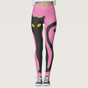 BLACK CAT & PINK YOGA PANTS LEGGINGS