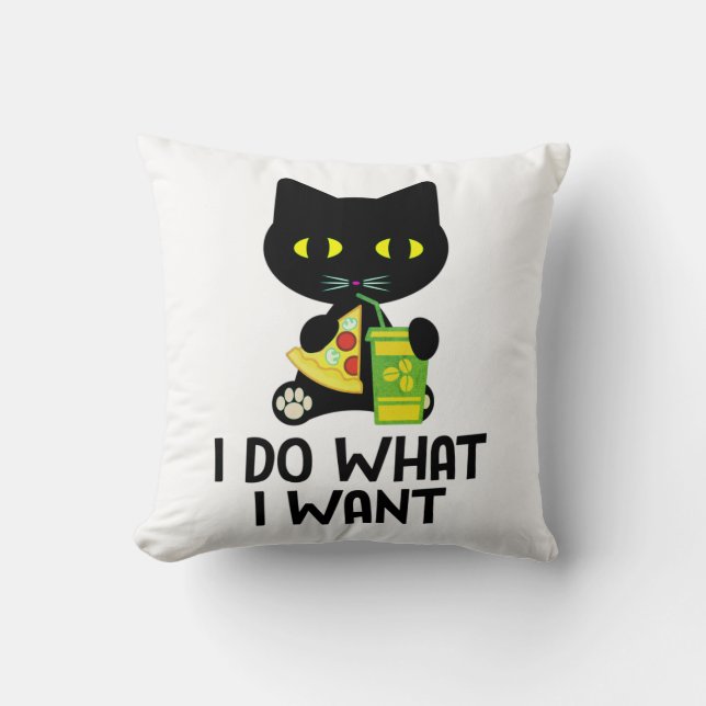 Black Cat Pizza & Coffee Night Tee Cushion (Front)