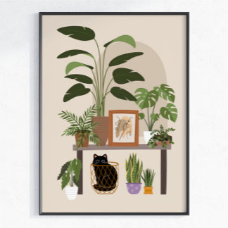 Black Cat Plant Lover Cosy Home Aesthetic Modern  Poster