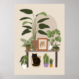 Black Cat Plant Lover Cozy Home Aesthetic Modern  Poster