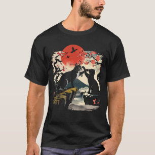 Black Cat Playing at Sunset Japanese Art Style Pri T-Shirt