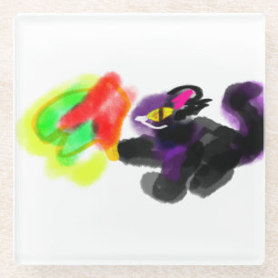 Black Cat playing autumn Glass Coaster
