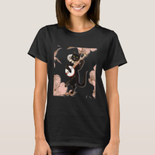 Black Cat Playing Banjo Dancing Cat Pet T-Shirt