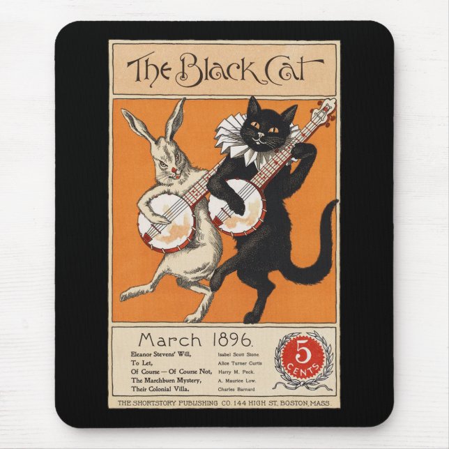 Black cat playing Banjo, Unknown artist Mouse Mat (Front)