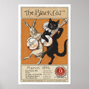 Black cat playing Banjo, Unknown artist Poster
