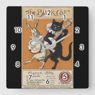 Black cat playing Banjo, Unknown artist Square Wall Clock