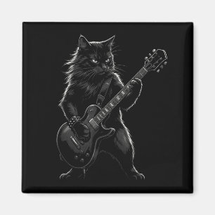 Black Cat Playing Electric Guitar Gothic Rocker Magnet
