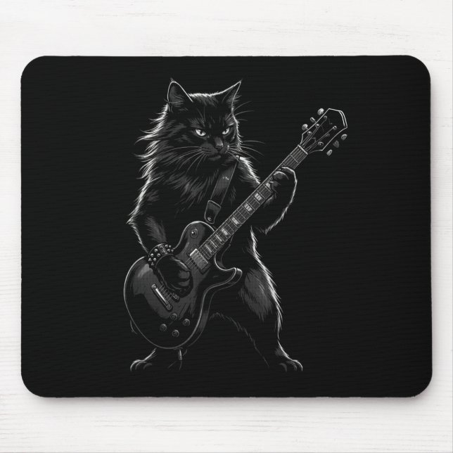 Black Cat Playing Electric Guitar Gothic Rocker  Mouse Mat (Front)