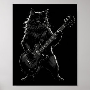 Black Cat Playing Electric Guitar Gothic Rocker  Poster