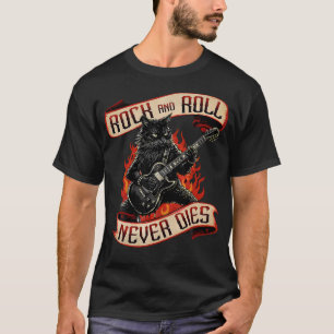 Black Cat Playing Electric Guitar Rock N Roll T-Shirt