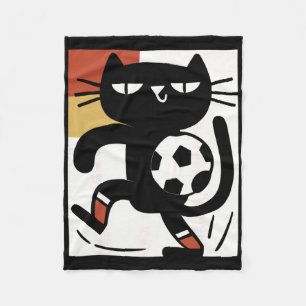 Black Cat Playing Soccer Funny Football Cartoon Fleece Blanket