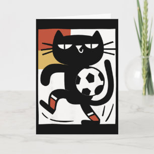 Black Cat Playing Soccer Funny Footll Cartoon  Card