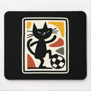 Black Cat Playing Soccer Retro Sports Style Artwor Mouse Mat