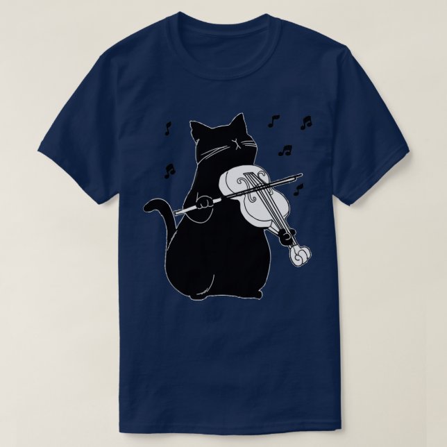 Black Cat Playing Violin Funny Musician Gift  T-Shirt (Design Front)