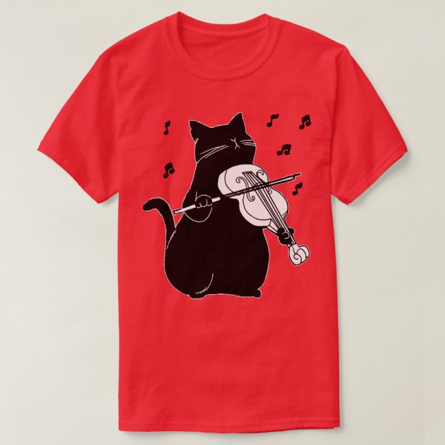 Black Cat Playing Violin Funny Musician  T-Shirt (Design Front)