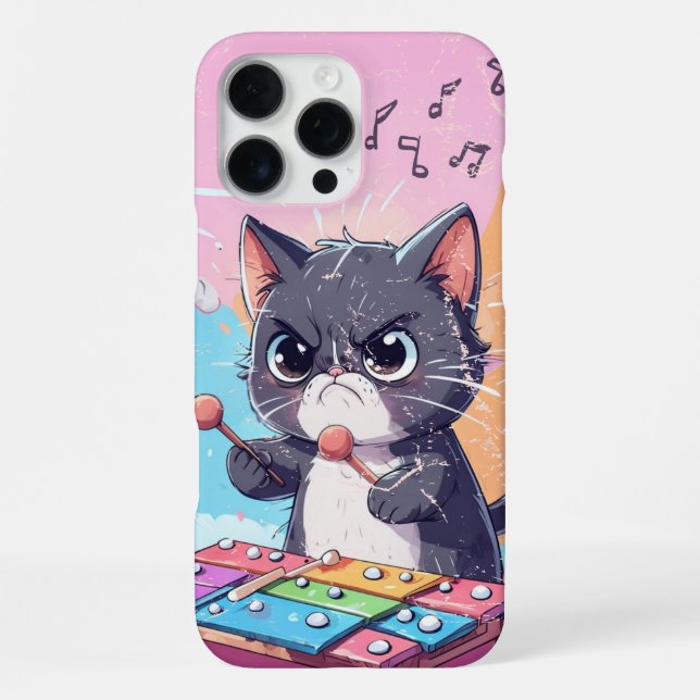 Black Cat Playing Xylophone Cute Xylophonist Gift iPhone Case (Back)