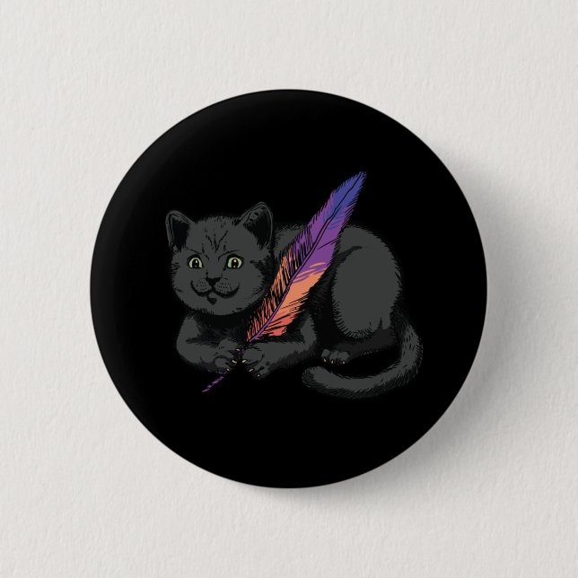 Black Cat Poet 6 Cm Round Badge (Front)